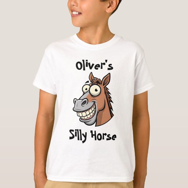 Funny Cartoon Horse Head with Big Smile T-Shirt (Front)
