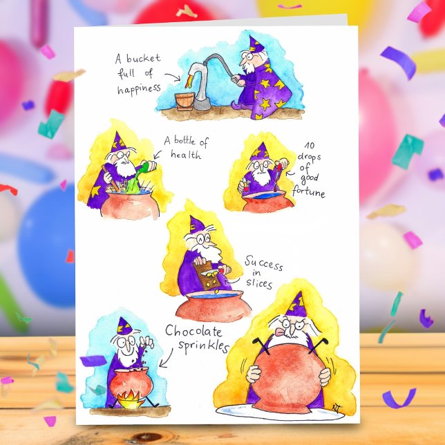 Funny Cartoon Humour Wizard Birthday Card (Creator Uploaded)