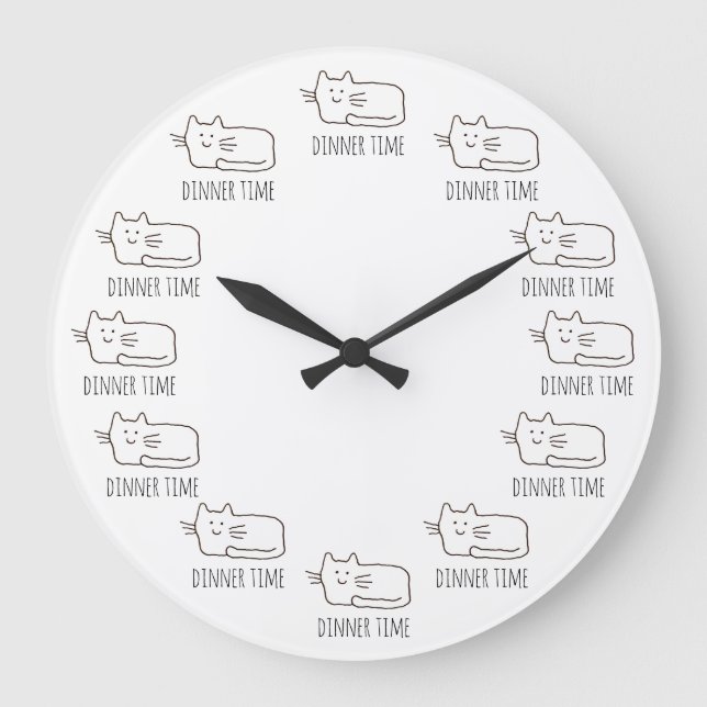 Funny Cartoon Hungry Cat Dinnertime Clock (Front)