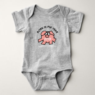 Funny Cartoon Illustration Pink Pig New Baby 2019 Bodysuit