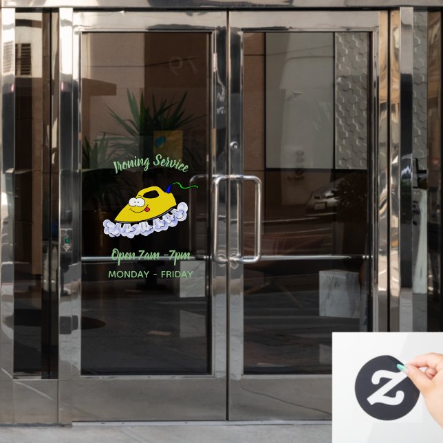 Funny cartoon iron laundry illustration (Office Door)