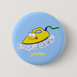 Funny cartoon iron laundry illustration 6 cm round badge