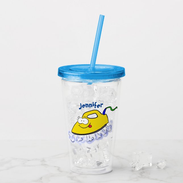 Funny cartoon iron laundry illustration acrylic tumbler (Back Ice)