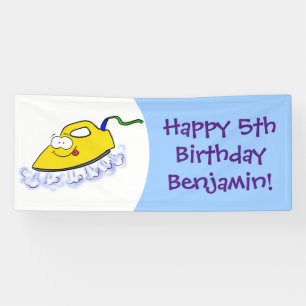 Funny cartoon iron laundry illustration banner