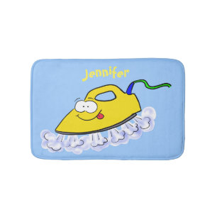 Funny cartoon iron laundry illustration bath mat