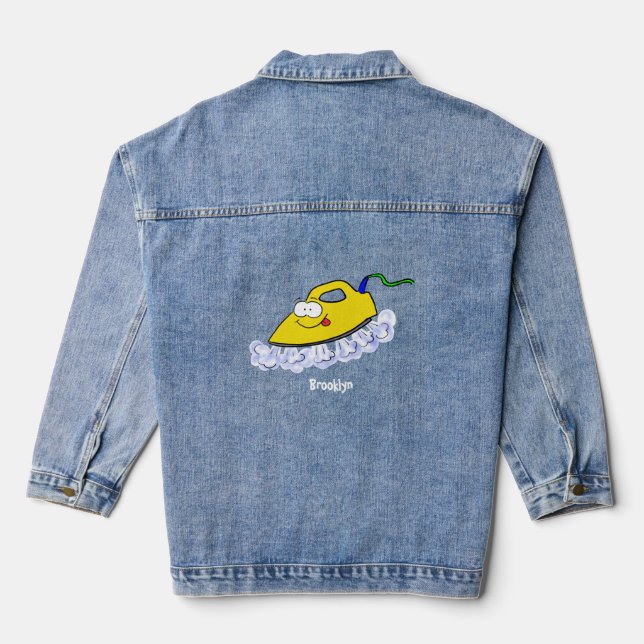 Funny cartoon iron laundry illustration denim jacket (Back)
