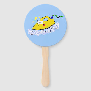 Funny cartoon iron laundry illustration hand fan