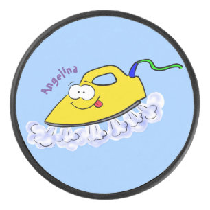 Funny cartoon iron laundry illustration hockey puck