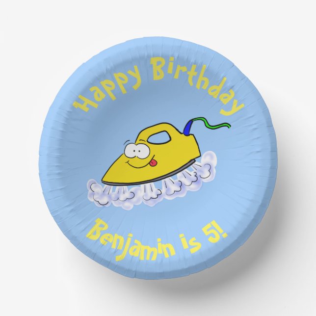 Funny cartoon iron laundry illustration paper plate (Front)