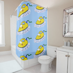 Funny cartoon iron laundry illustration shower curtain