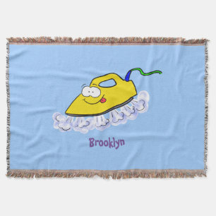 Funny cartoon iron laundry illustration throw blanket