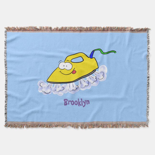 Funny cartoon iron laundry illustration throw blanket (Front)