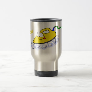 Funny cartoon iron laundry illustration travel mug