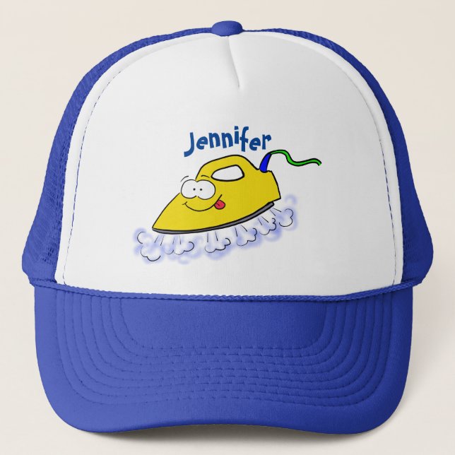 Funny cartoon iron laundry illustration trucker hat (Front)