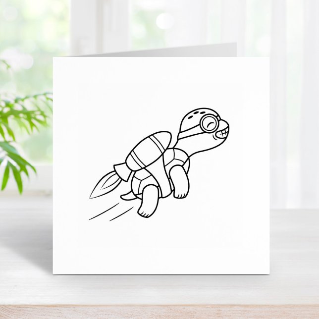 Funny Cartoon Jetpack Turtle Rubber Stamp (Creator Uploaded)