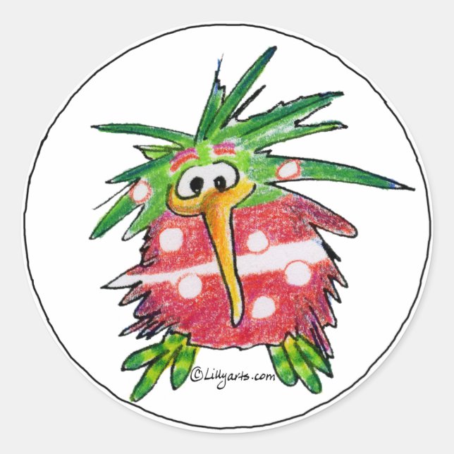Funny Cartoon Kiwi Bird Round Sticker (Front)