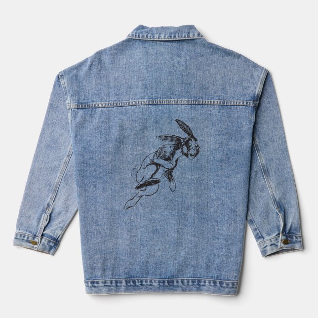 Funny Cartoon Large Jack Rabbit  Denim Jacket (Back)