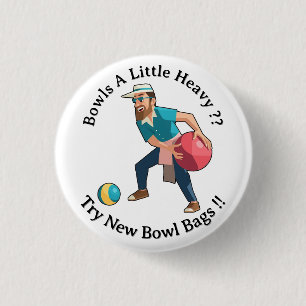 Funny Cartoon Lawn Bowler With A Heavy Bowl, 3 Cm Round Badge