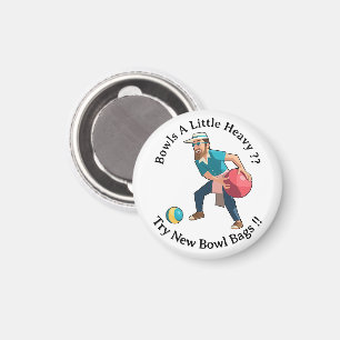 Funny Cartoon Lawn Bowler With A Heavy Bowl, Magnet