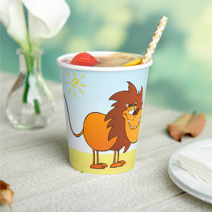 Funny Cartoon Lion in the Sun Safari Animal Paper Cups