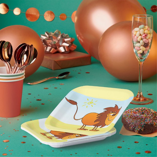 Funny Cartoon Lion in the Sun Safari Animal Paper Plate (Creator Uploaded)