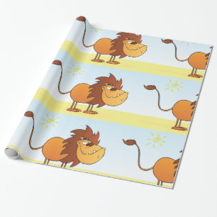 Funny Cartoon Lion in the Sun Safari Animal Wrapping Paper