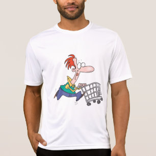 Funny Cartoon Man Running With Shopping Cart T-Shirt