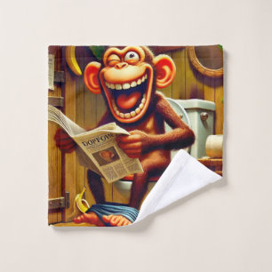 Funny Cartoon Monkey on Toilet Wash Cloth