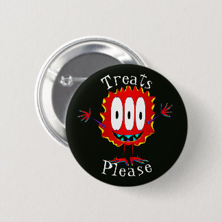 Funny, Cartoon Monster, Halloween "Treats Please" 6 Cm Round Badge