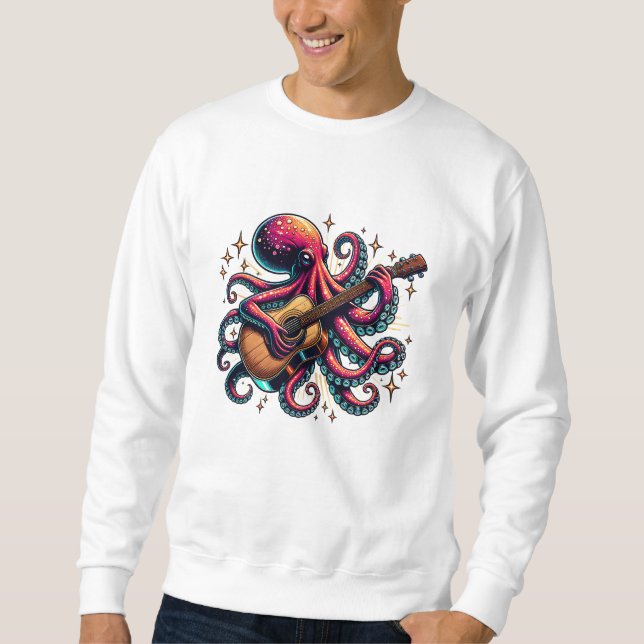 Funny Cartoon Octopus Playing Guitar Sweatshirt (Front)