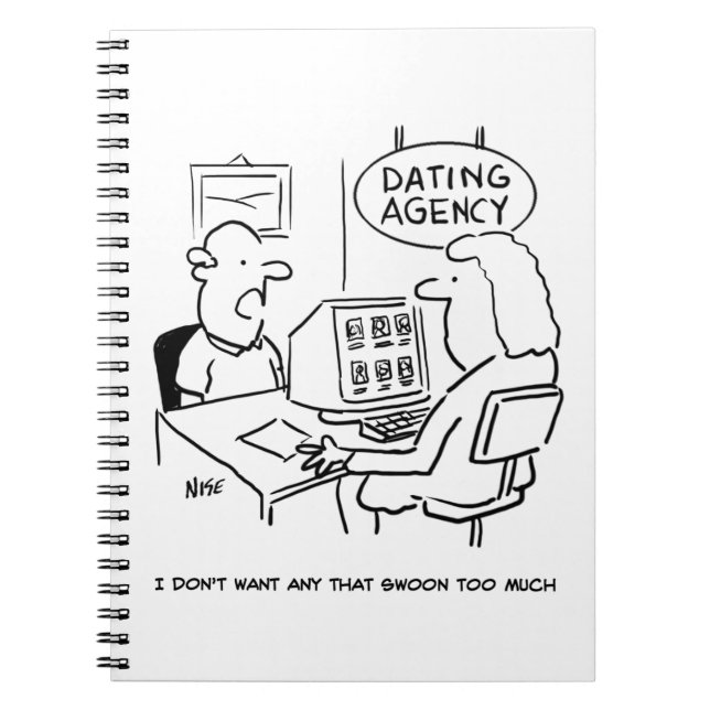 Funny Cartoon of Man at a Dating Agency Spiral Notebook (Front)