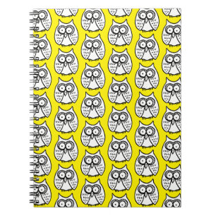 Funny Cartoon Owls Yellow Notebook