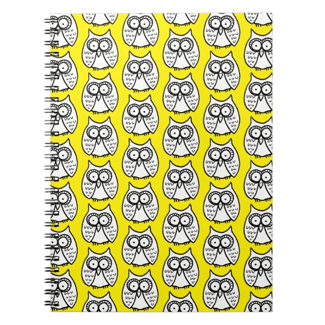 Funny Cartoon Owls Yellow Notebook (Front)