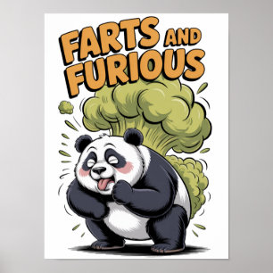 Funny Cartoon Panda Design on a White Poster