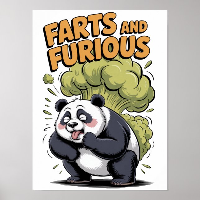 Funny Cartoon Panda Design on a White Poster (Front)