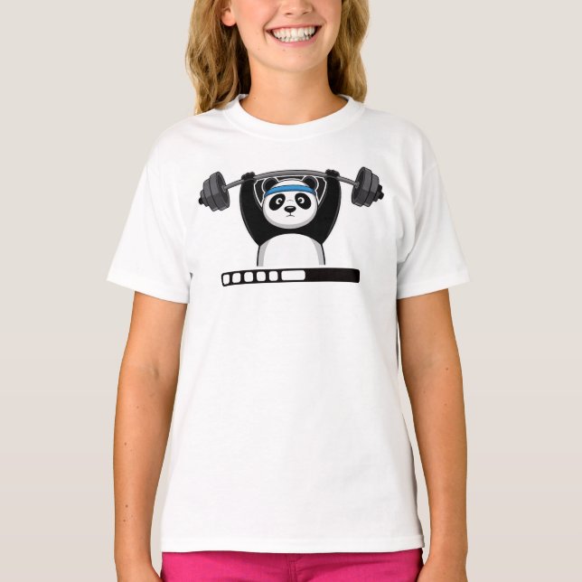Funny Cartoon Panda Weightlifting with 'Loading' T-Shirt (Front)