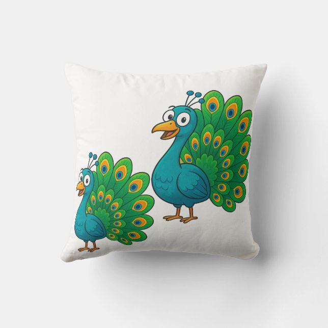 Funny Cartoon Peacock with Colourful Tail Cushion (Back)