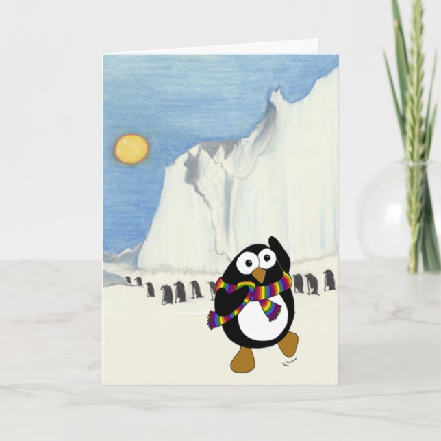Funny cartoon penguin dancing. card (Front)