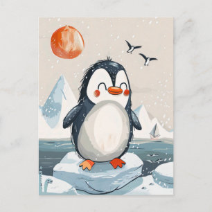 funny cartoon Penguin on Ice Floe Postcard
