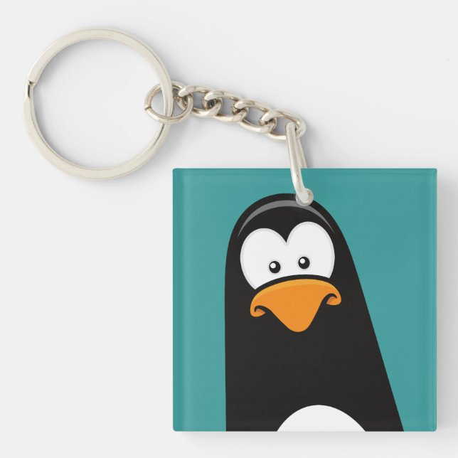 Funny Cartoon Pensive Penguin Key Ring (Front)