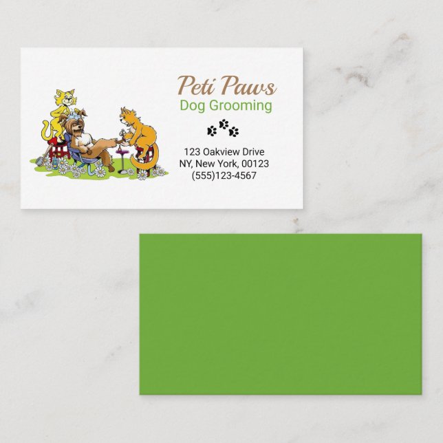 Funny Cartoon Pet Dog Grooming Service Business Ca Business Card (Front/Back)