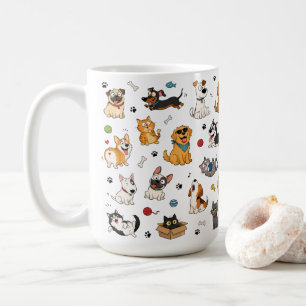 Funny Cartoon Pets Mug Cute Cats & Dogs
