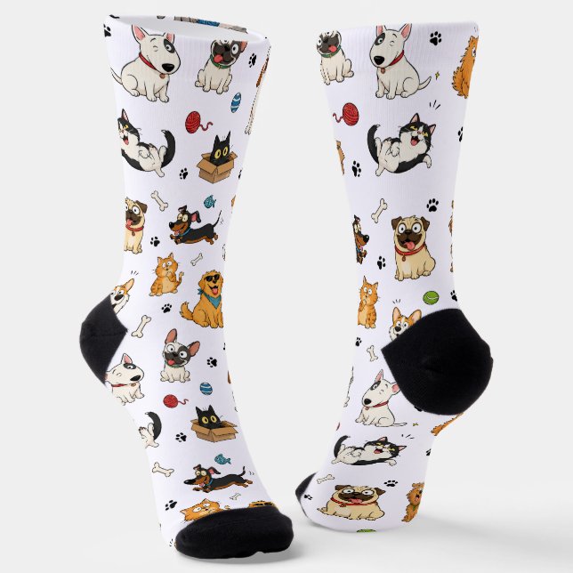 Funny Cartoon Pets Socks | Cute Cats & Dogs  (Angled)