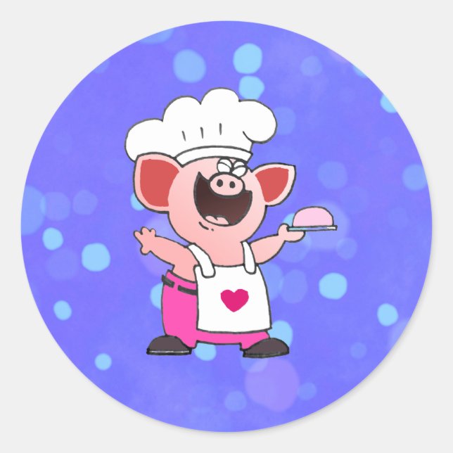 Funny Cartoon Pig Chef  Shirt | Funny Piggy Chef T Classic Round Sticker (Front)