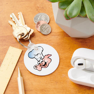 Funny Cartoon Pig Chef with Hat  Key Ring