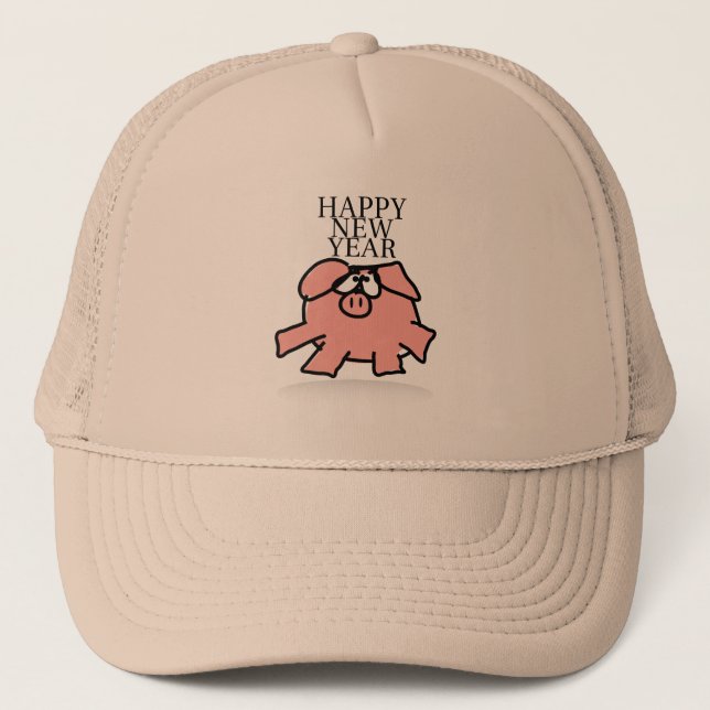 Funny Cartoon Pig New Year trucker Hat (Front)
