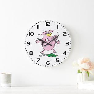Funny Cartoon Piggy Bank Losing Money Large Clock