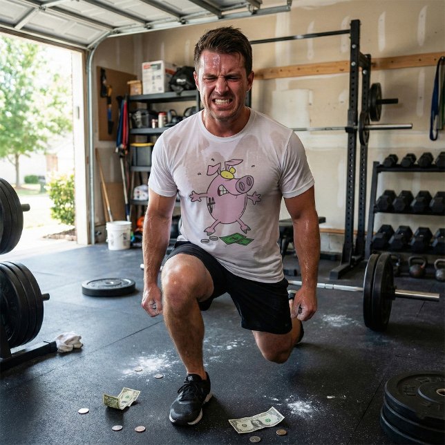 Funny Cartoon Piggy Bank Losing Money T-Shirt (Creator Uploaded)