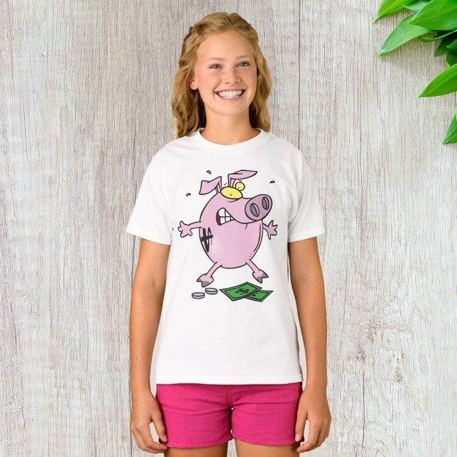 Funny Cartoon Piggy Bank Losing Money T-Shirt (Creator Uploaded)