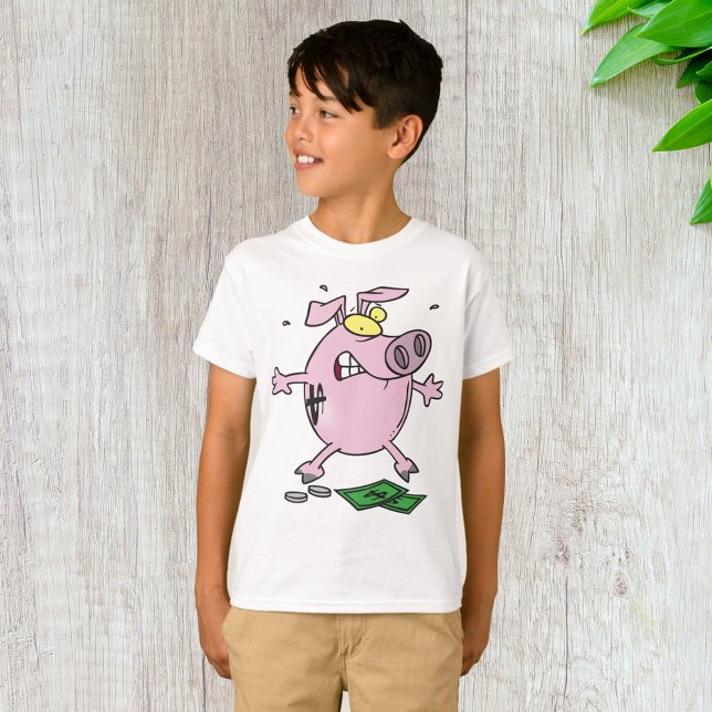 Funny Cartoon Piggy Bank Losing Money T-Shirt (Creator Uploaded)